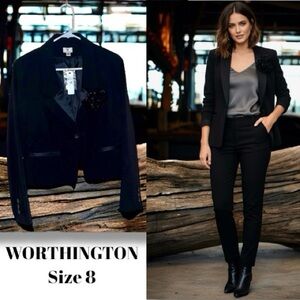 Worthington NWT Blazer Suit Jacket Black Tux Style Cropped Bolero Tailored SZ 8